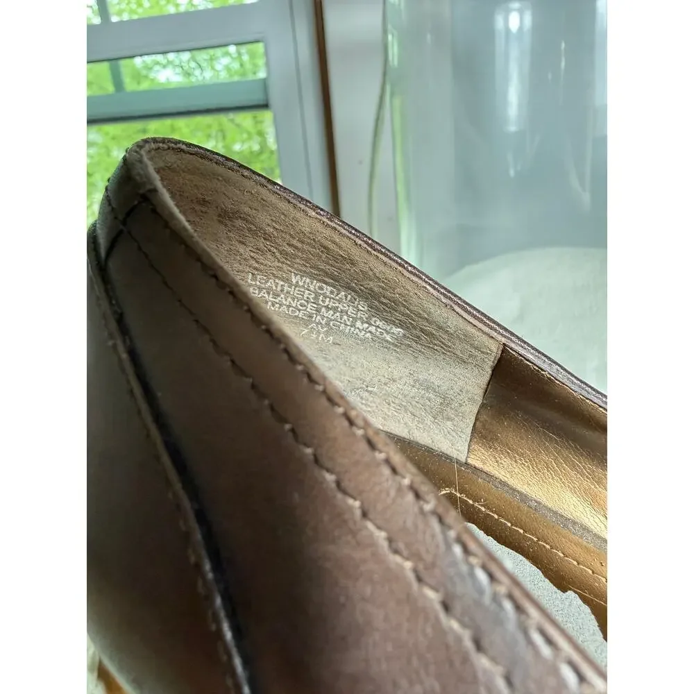 Y2K Vintage Nine West brown leather chunky heeled‎ loafers Buckle Preppy 7.5